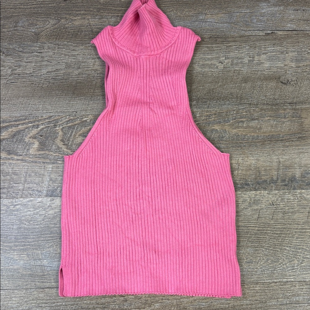 Pilcro Mock Neck Pink Sleeveless Ribbed Crop Top Size S